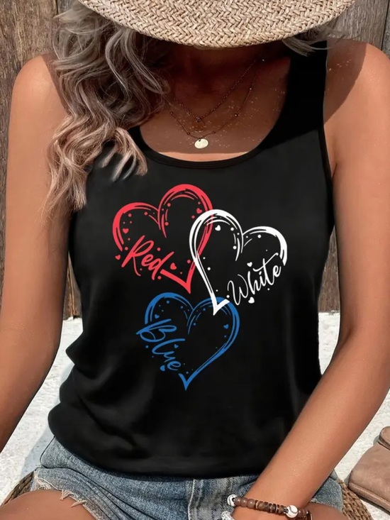Tops - Patriotic Heart Graphic Tank Top - Black